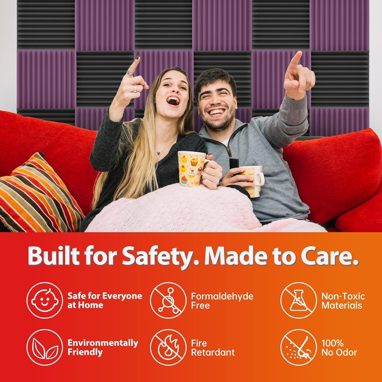 24 Pack Acoustic Panels – Sound Proof Foam Panels for Wall 12"x12"x1", Flame Retardant Wedge Acoustic Foam, High-Density Sound Absorbing Panels for Home Studio(Purple, 1" Thick 24 Pack)