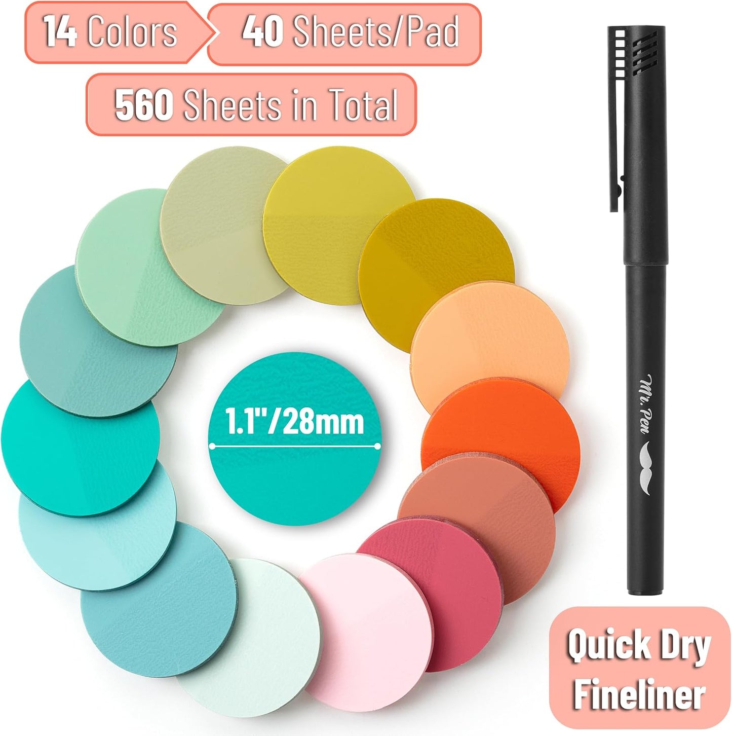 Mr. Pen- Transparent Sticky Note Set, 560Sheets, Colorful, Round Transparent Sticky Notes Set
