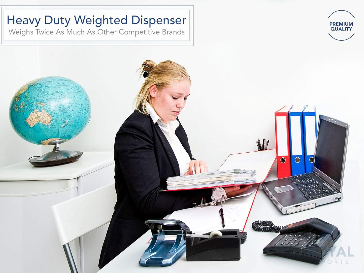 Royal Imports Desktop Tape Dispenser Adhesive Roll Holder (Fits 1" & 3" Core) Heavy Duty Premium for Office, Home, School, Library, Crafts, Moving, Giftwrapping with Weighted Nonskid Base, Red