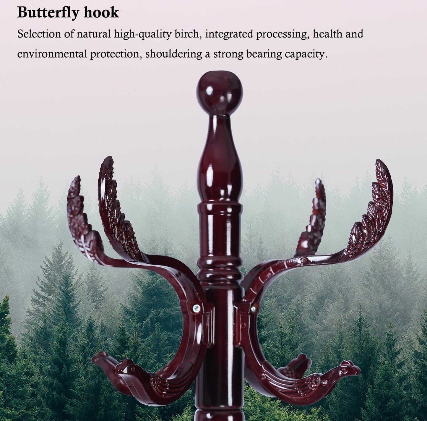 Coat Rack Stand, Solid Wooden Coat Tree with 14 Hooks, Heavy Duty Coat Rack Freestanding with Sturdy Round Base, Natural Birch Wood Coat Hanger Stand for Entryway Bedroom (Swing)