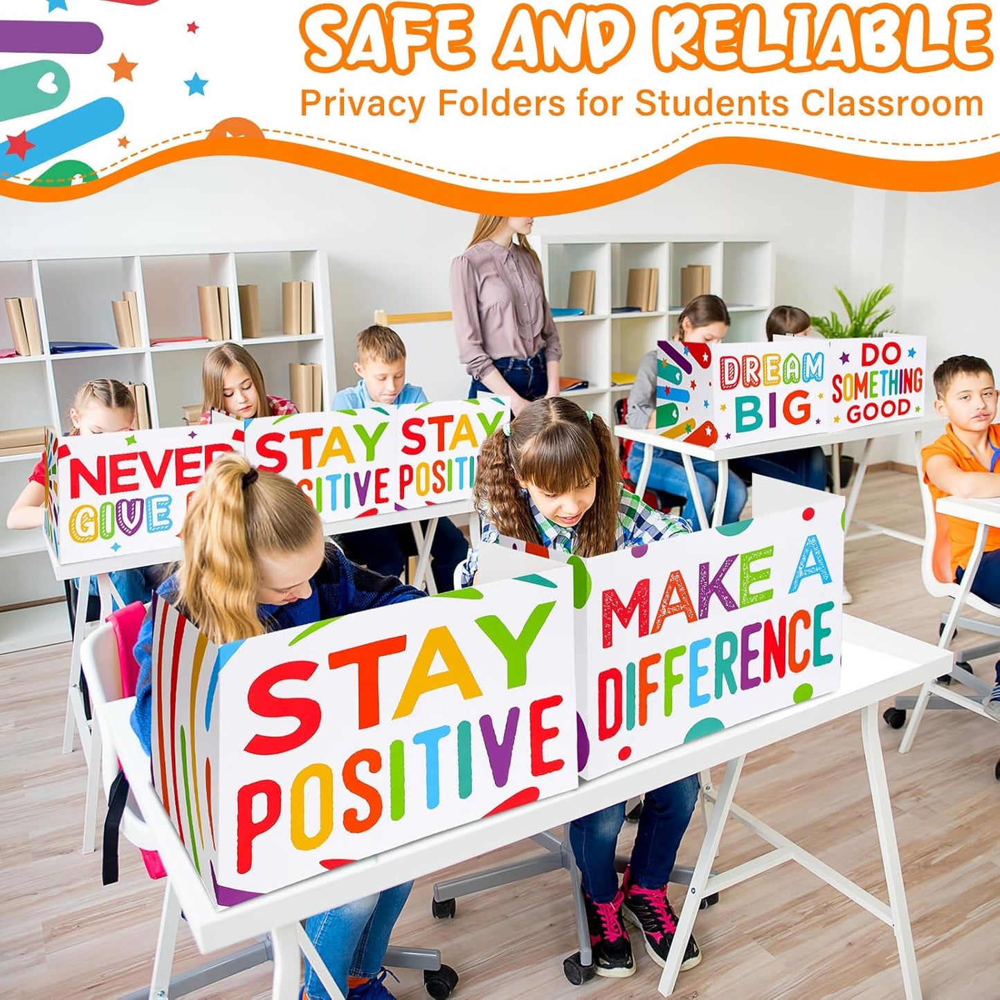 Honoson 24 Pcs Bulk Inspirational Privacy Folders for Students Cardboard Test Privacy Boards Motivational Words Desk Dividers Shield for Classroom School Study Supplies, 6 Styles (Gorgeous)