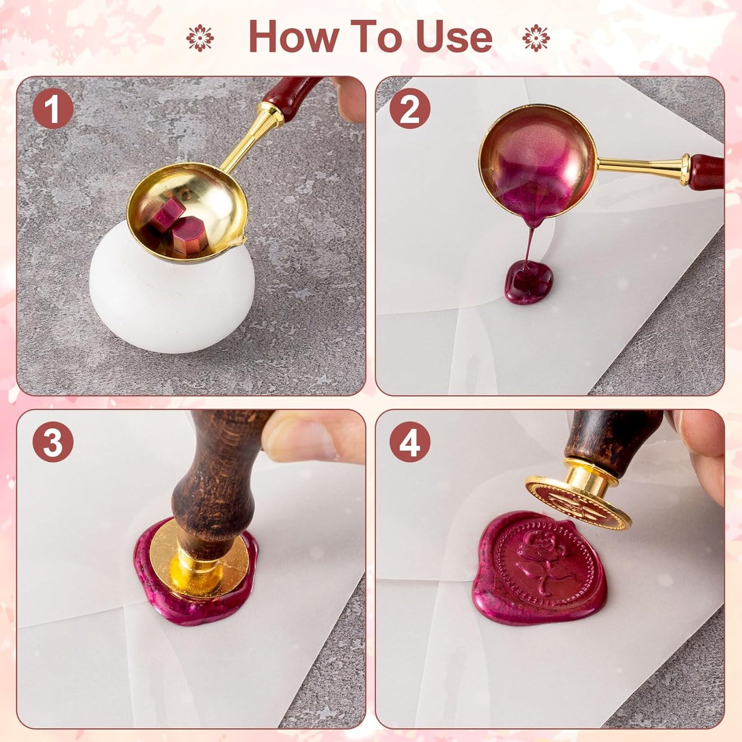 9pcs Wax Seal Stamp Kit, Brass Sealing Wax Stamps Head & Wooden Handle for Wedding Invitations Cards Envelopes(Tree of Life+Tulip+Vintage Rose+Love Rose+Daisy+Butterfly+Sakura+Leaves)