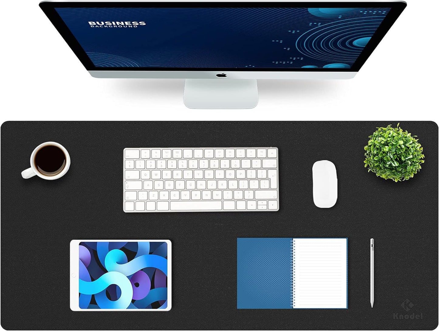 K KNODEL Large Office Leather Desk Mat, Mouse and Keyboard Pad, Computer and Laptop Mat, Desktop Protector and Cover, Writing Pad and Blotter (35.4"x17", Black)