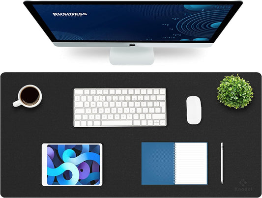 K KNODEL Large Office Leather Desk Mat, Mouse and Keyboard Pad, Computer and Laptop Mat, Desktop Protector and Cover, Writing Pad and Blotter (35.4"x17", Black)
