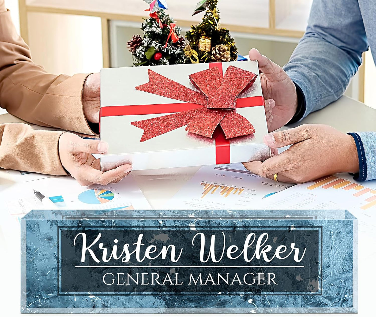 Gowellly Desk Name Plate Personalized - Custom Acrylic Name Plate for Desk - Enterprise Custom Logo/Text nameplates - Employee Appreciation Gifts (ice Blue)