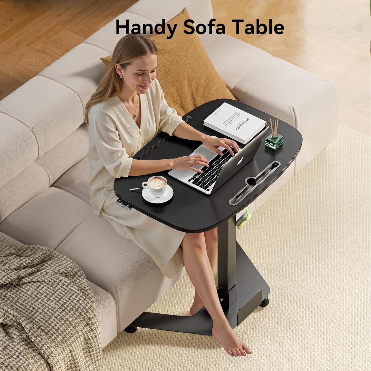 Foldable Pneumatic Height Adjustable Mobile Standing Desk with 90° Tiltable Tabletop, 27.2x18.9 Inch Portable Laptop Desk with Wheels, Holds Up to 66.1lbs for Home Office, Study, Black