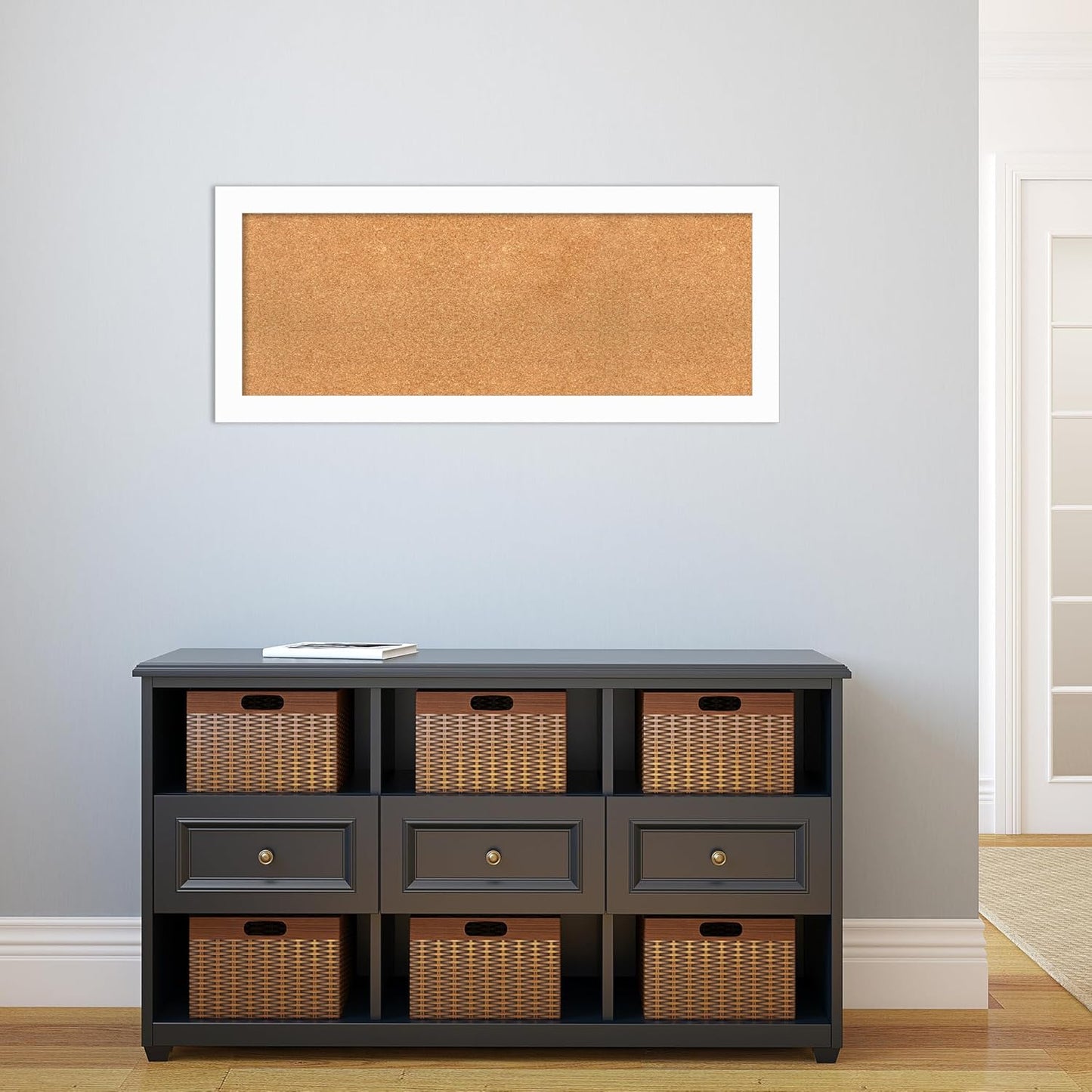 Amanti Art Natural Cork Board for Wall, 17x41 Vision Board with White Frame, Medium Corkboard Office Decor for Home Organization, Casual Corkboard Pinboard to Display Items for Home Organization in