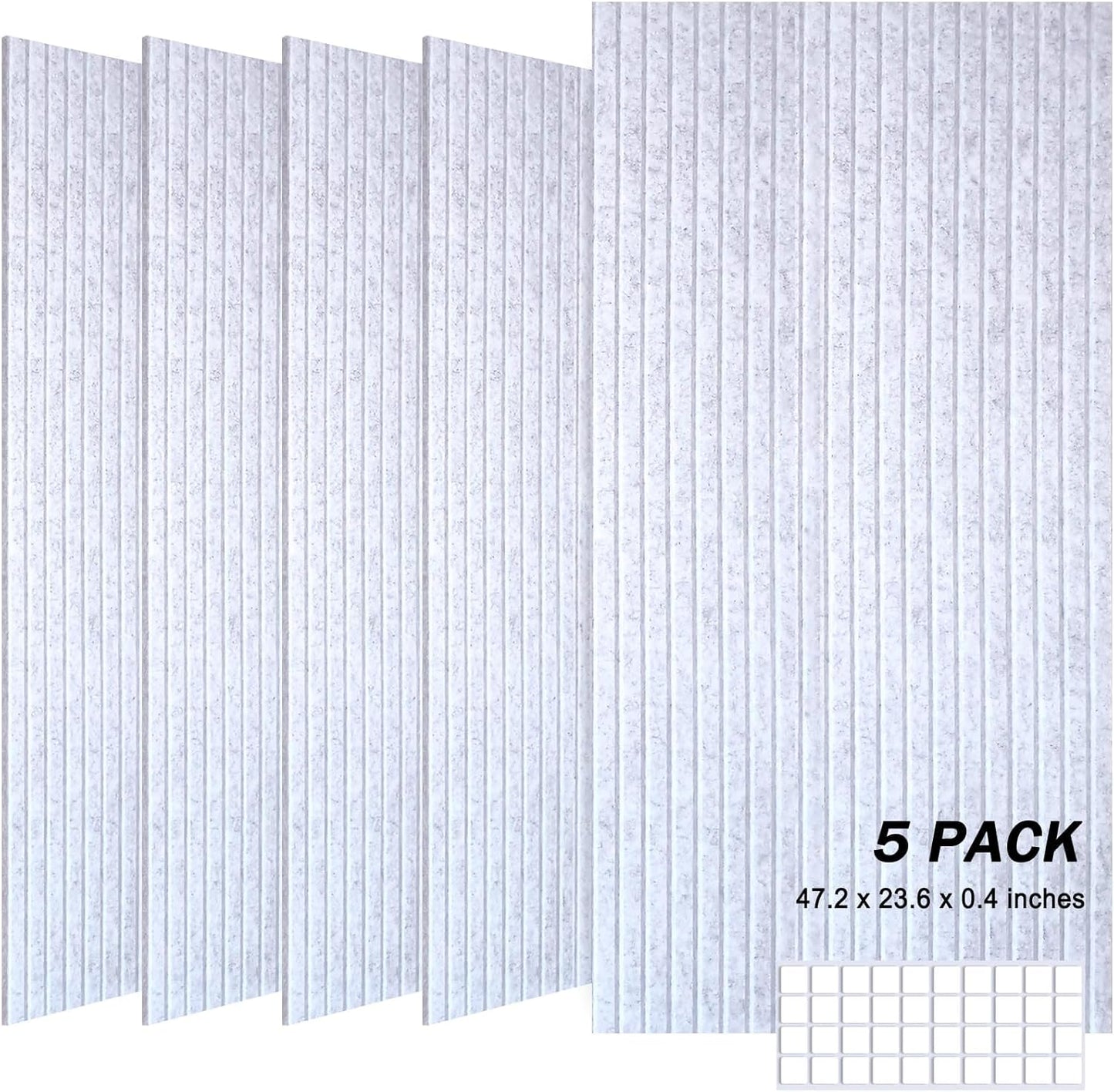 5 Pack Acoustic Panels, 48" X 24" X 0.4" Decorative Sound Proof Felt Panels, Sound Dampening Panels, Self-Adhesive Sound proof panels for walls, Creative Slotting Design. (Silver Grey, 5 Pack)