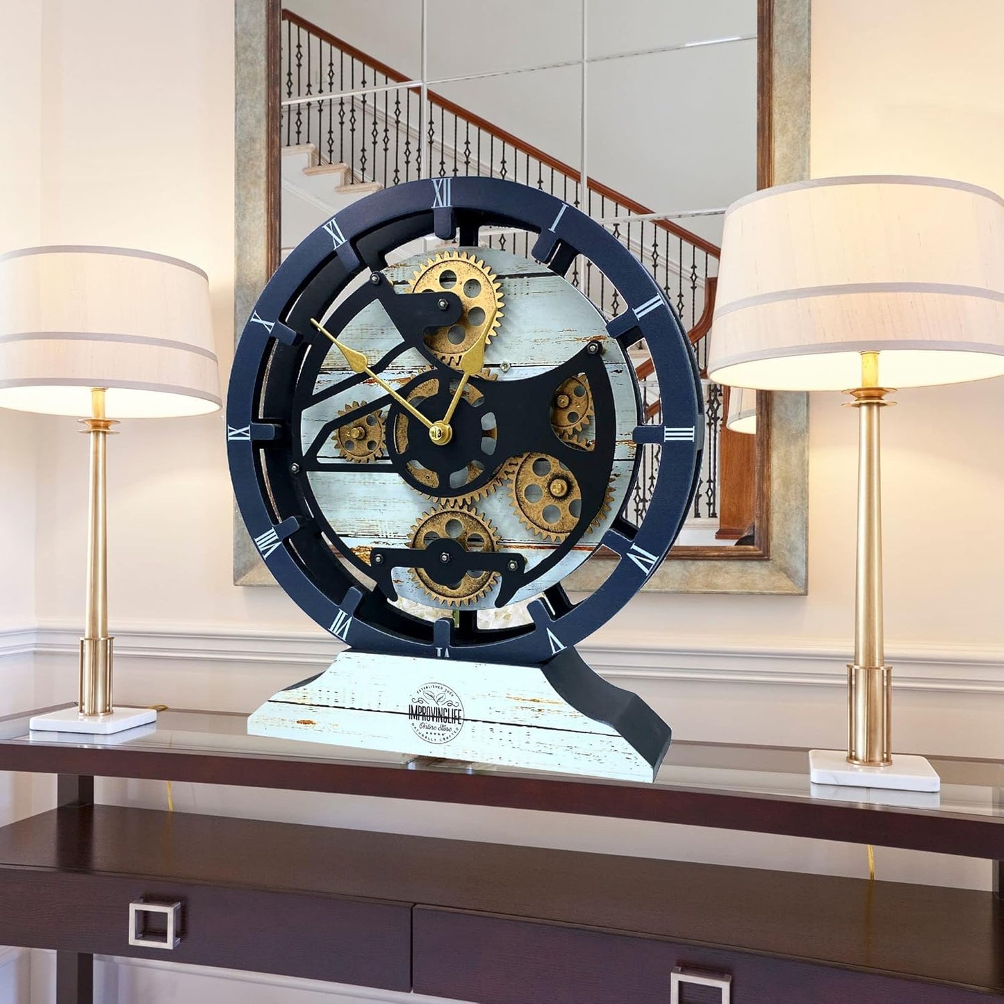 The Gears Clock 16 inches Wall Clock with Real Moving Gears Convertible into a Big Mantel Clock (Desert Beige)