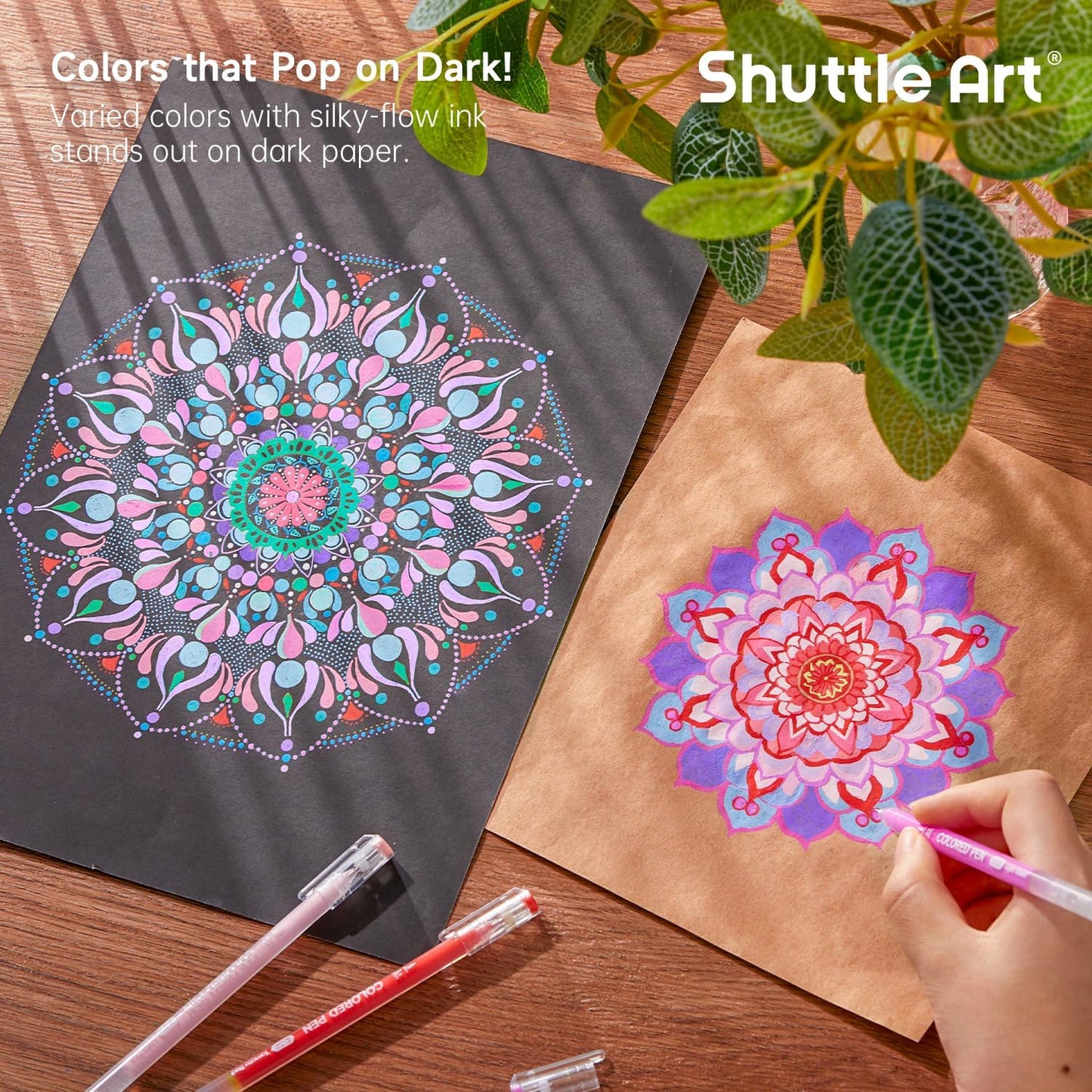 Shuttle Art Colored Pens, 24 Pink & Purple Tone Colors Cute Journal Pens 0.6mm Fine Point Colored Gel Pens for Black Paper Adult Coloring Writing Drawing Journaling Note Taking School Office Home