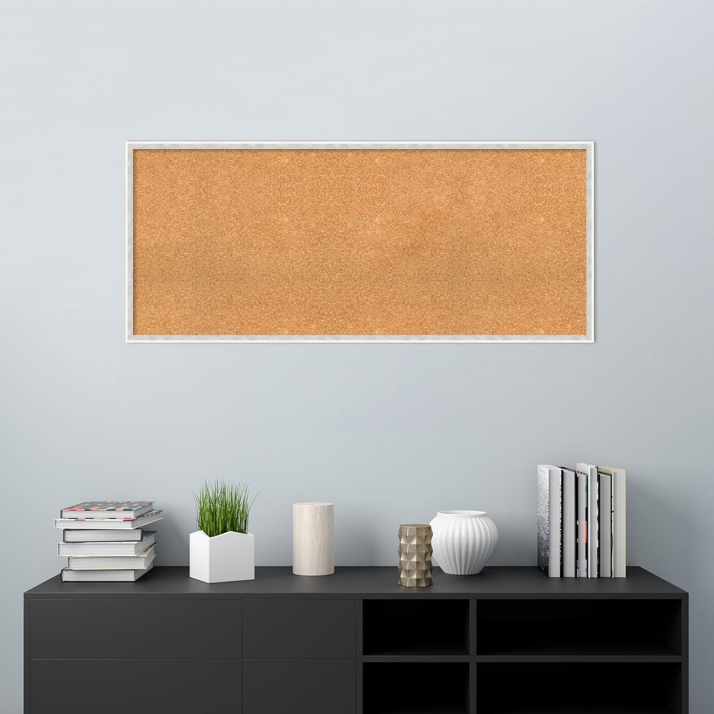 Amanti Art Natural Cork Board for Wall, 21x49 Vision Board with White Frame, Oversize Corkboard Office Decor for Home Organization, Modern Corkboard Pinboard to Display Items for Home Organization in