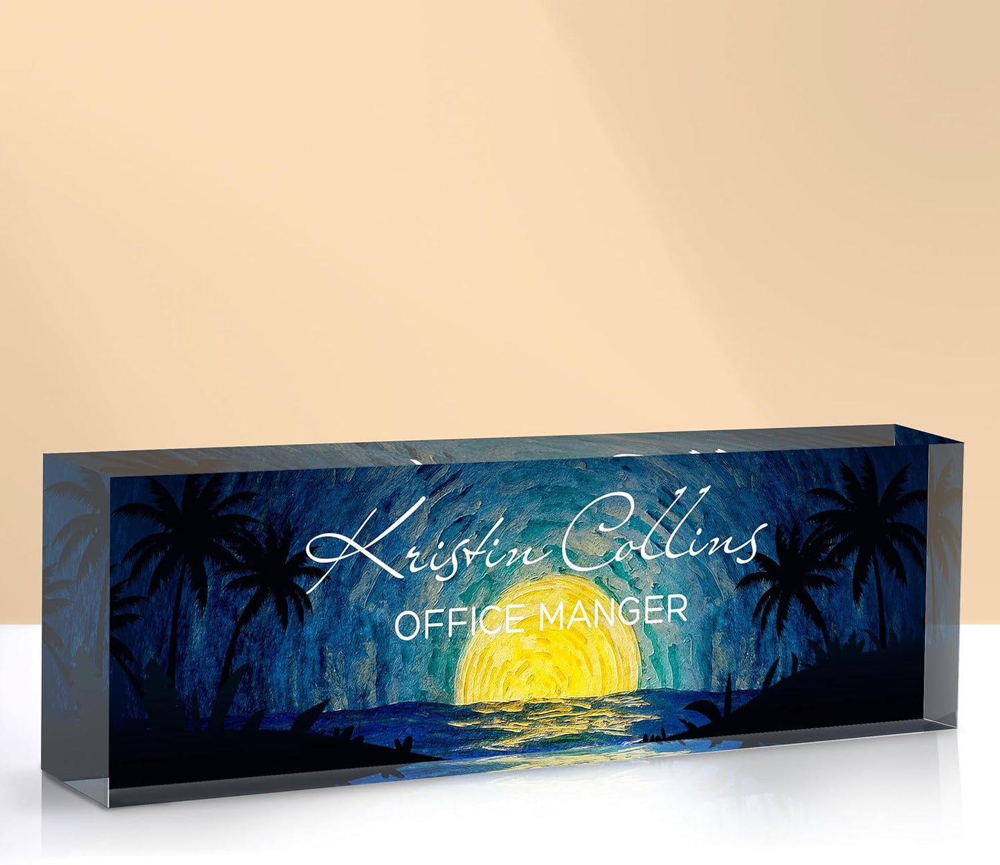 Custom Name Plate for Desk, Acrylic Office Decor For Women Men, Personalized Office Desk Accessories, Teacher Employee Appreciation Gifts For Social Worker Boss Coworkers (Moon)