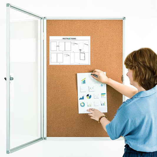 Pinboard Enclosed Bulletin Board 36 x 24 Inch Lockable Cork Noticeboard for School Office, Wall Display Case with Lock (Cork Board)