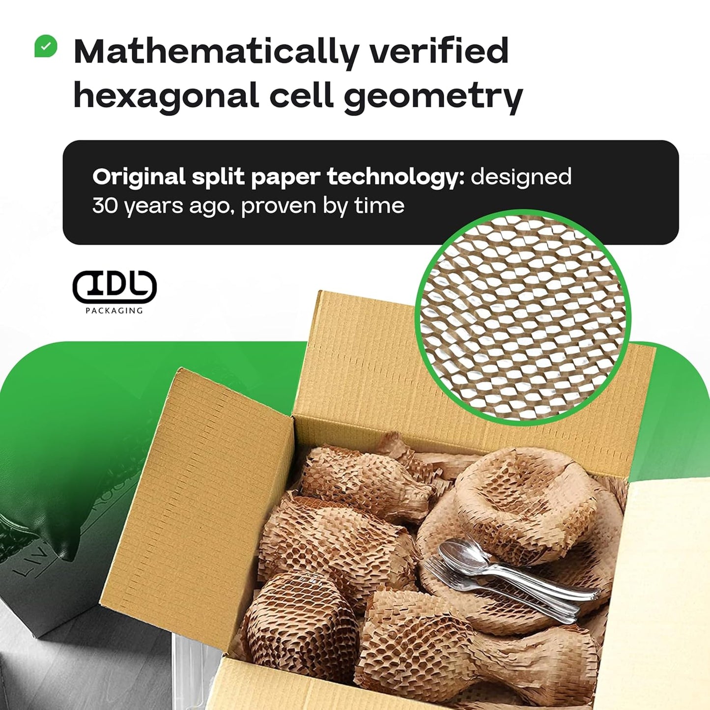 IDL Packaging 15.25" x 22" Honeycomb Kraft Packing Paper Sheets (Pack of 500), Brown – USA-Made Eco-Friendly Bubble Wrap Alternative for Shipping, Moving, Storage - Innovative Interlocking Slit Design