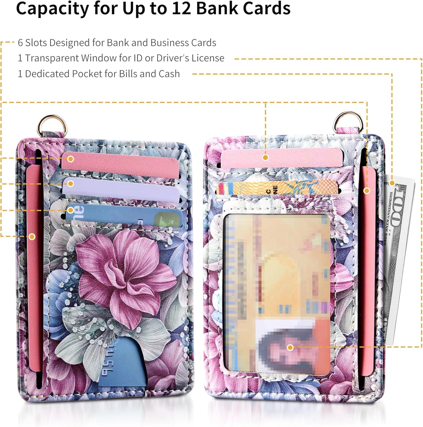 Mayski Slim Wallet, Credit Card Holder for Women, Minimalist Front Pocket RFID Blocking Card Cases, Small Wallet Women Men(Happy Flower)