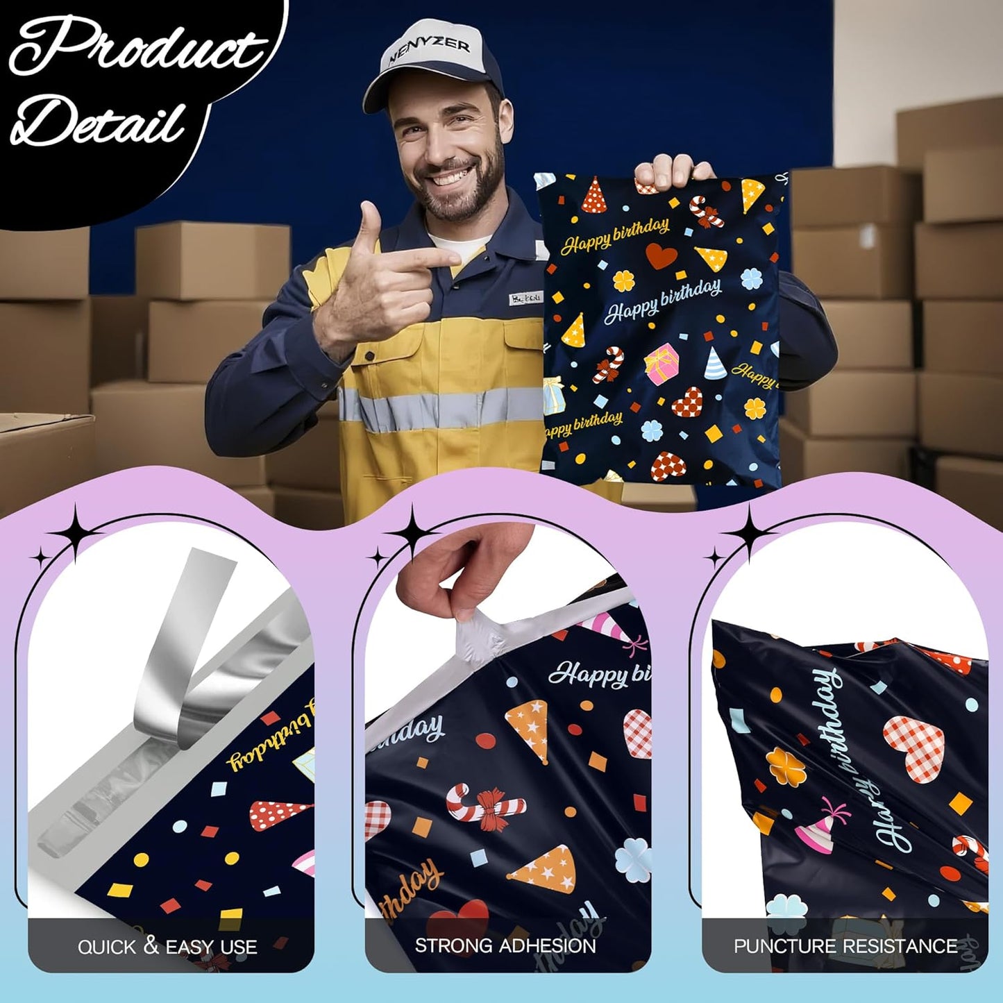 Happy Birthday Poly Mailer 12x15.5 Inch 50 Pcs, Waterproof Shipping Bags for Clothing, Tear-Resistant Mailier Bags, Strong Mailing Bags with Self-Seal