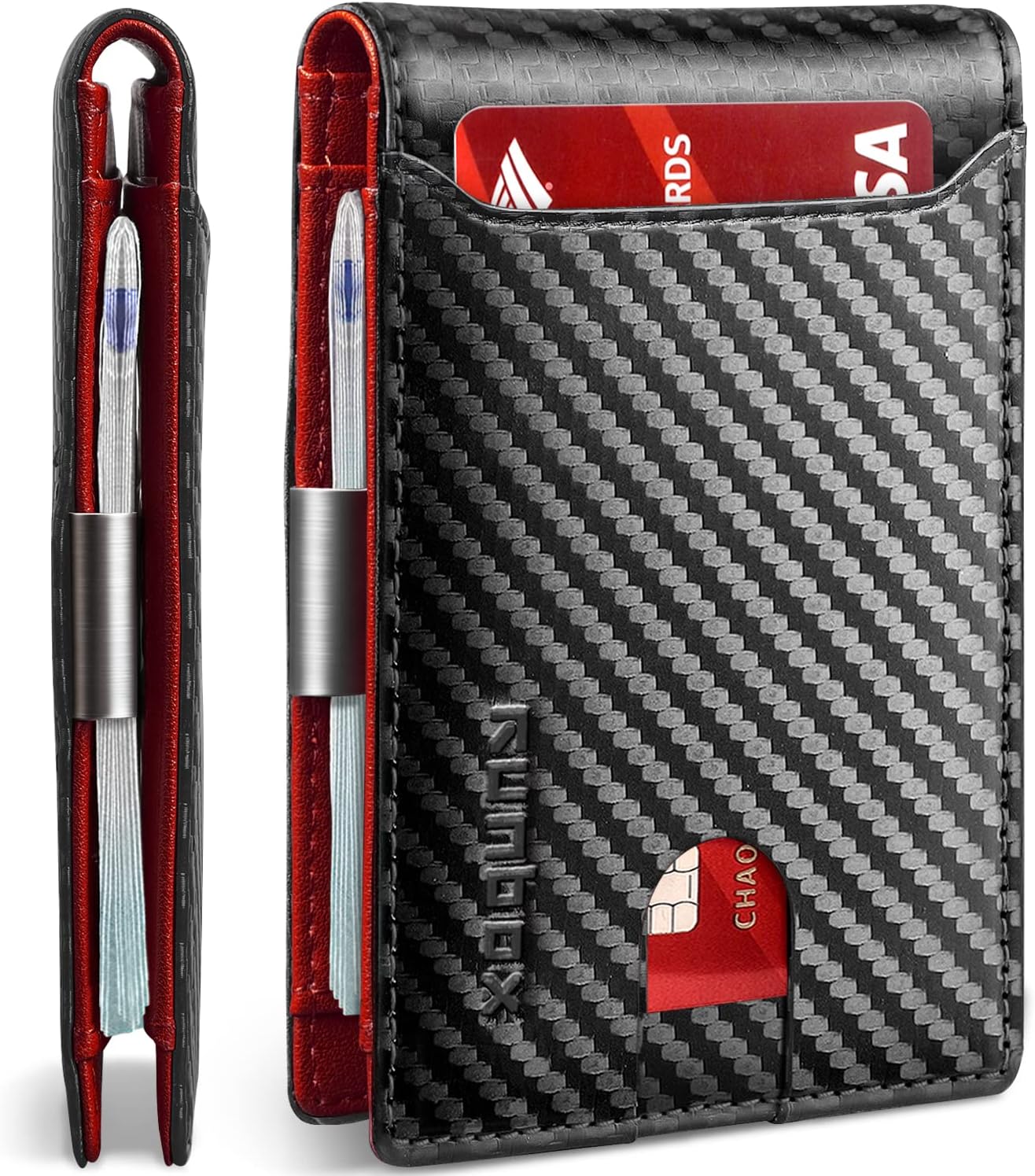 RUNBOX Slim Wallets for Men - Leather Money Clip Mens Wallet - RFID Blocking Front Pocket Bifold Wallet - Thin Credit Card Holder with Gift Box