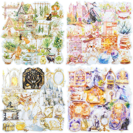 Magic-Themed PET Sticker Set, 80PCS Fantasy Adventure Stickers for Scrapbooking, Journaling, DIY Crafts, and Art Supplies