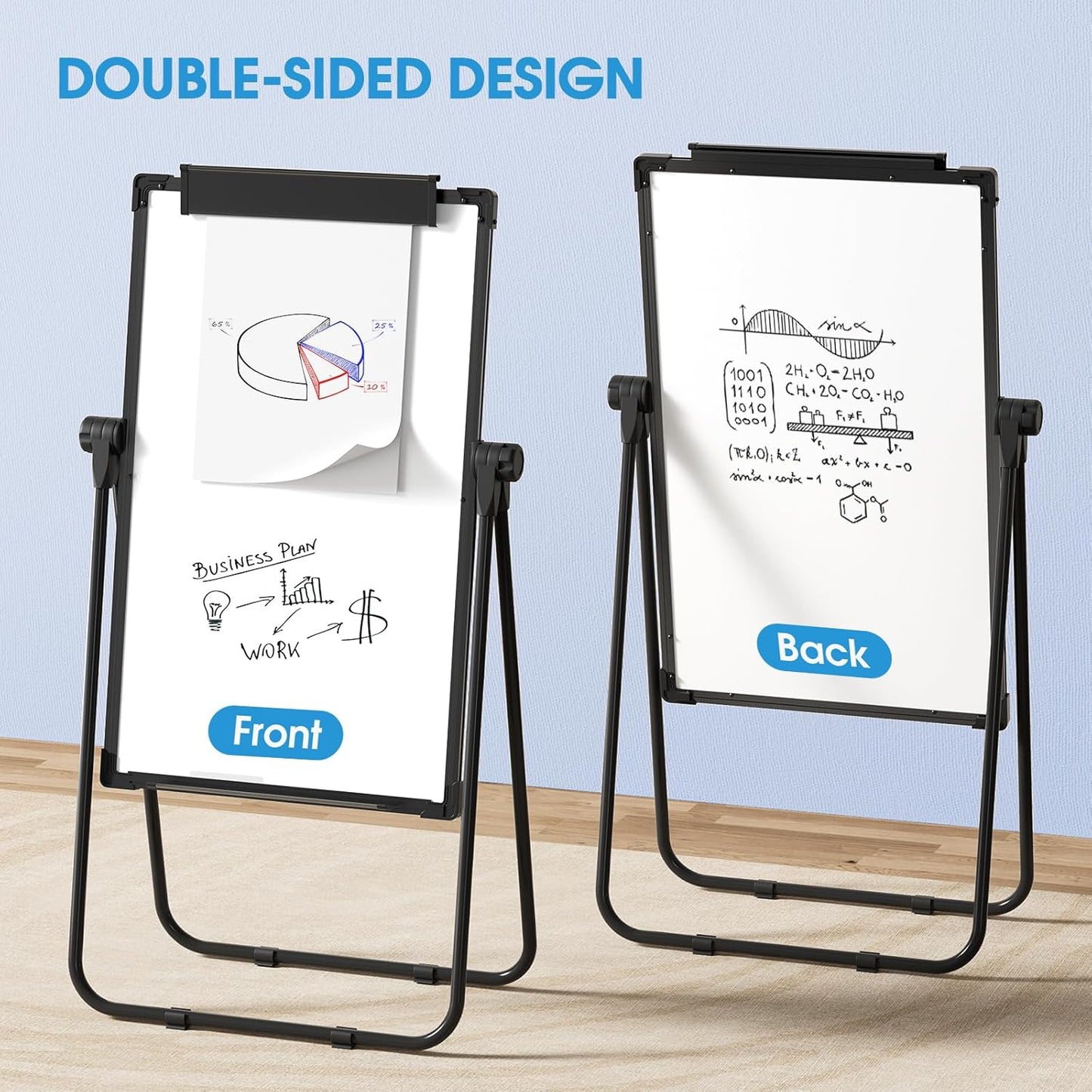 MaxGear Large White Board Easel Stand, 36" x 24" Black Double Sided Magnetic Dry Erase Board for School Classroom, Home Office Stand Flip Chart, Height Adjustable 360 Degree Rotating Whiteboard