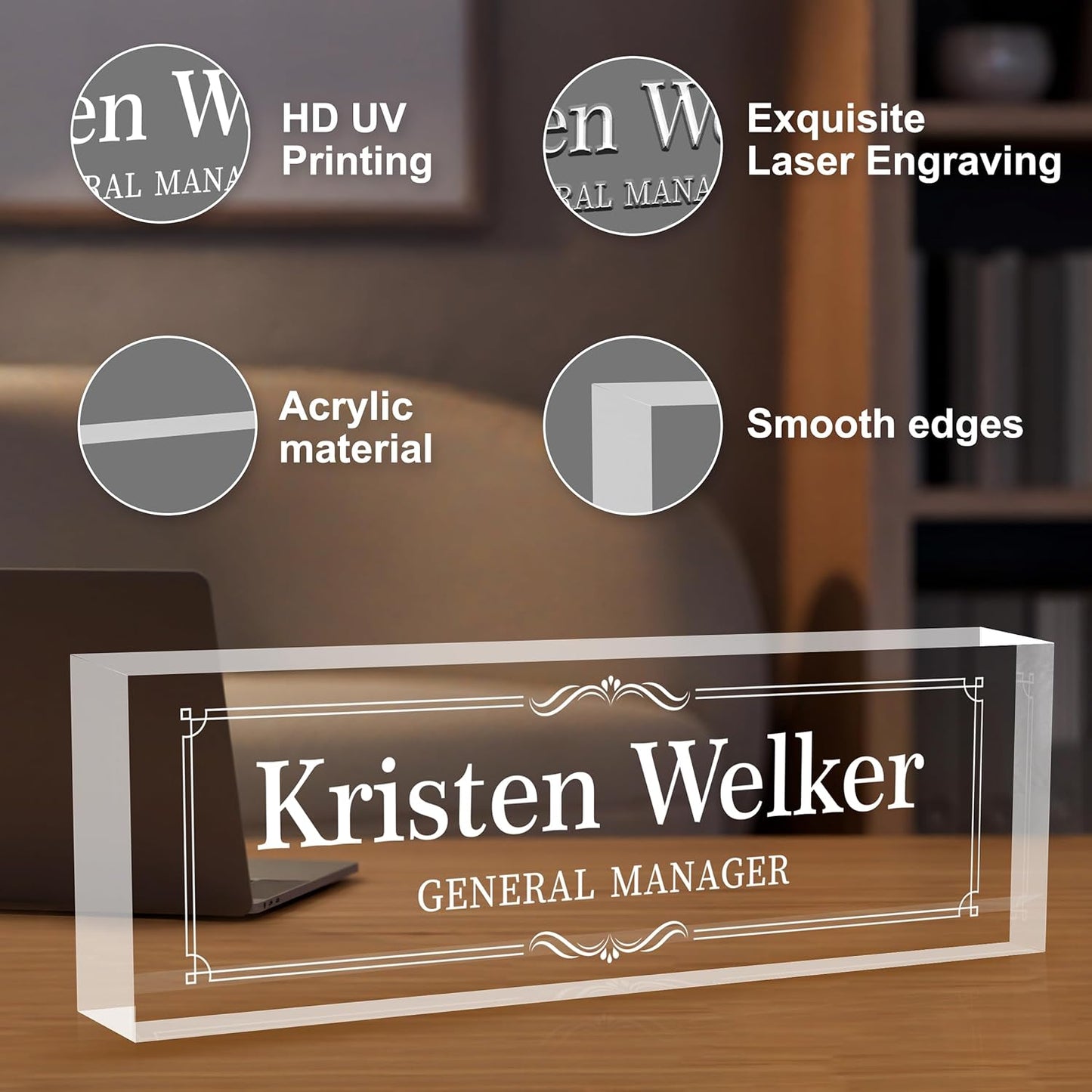 Personalized Desk Name Plates, Acrylic Engraved Name Plate for Desk, Custom Office Gifts & Desk Decor for Women Men, Employee Appreciation Gifts for Boss Teacher Nurse