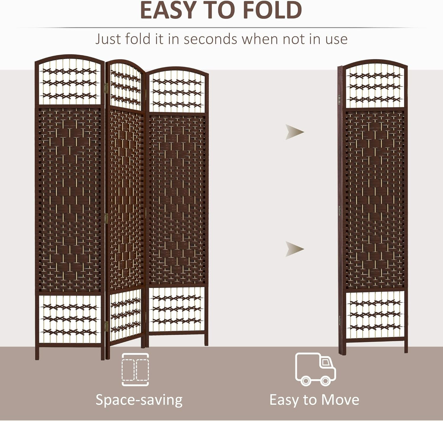 HOMCOM 3 Panel Room Divider, Folding Privacy Screen, 5.6' Room Separator, Wave Fiber Freestanding Partition Wall Divider, Brown