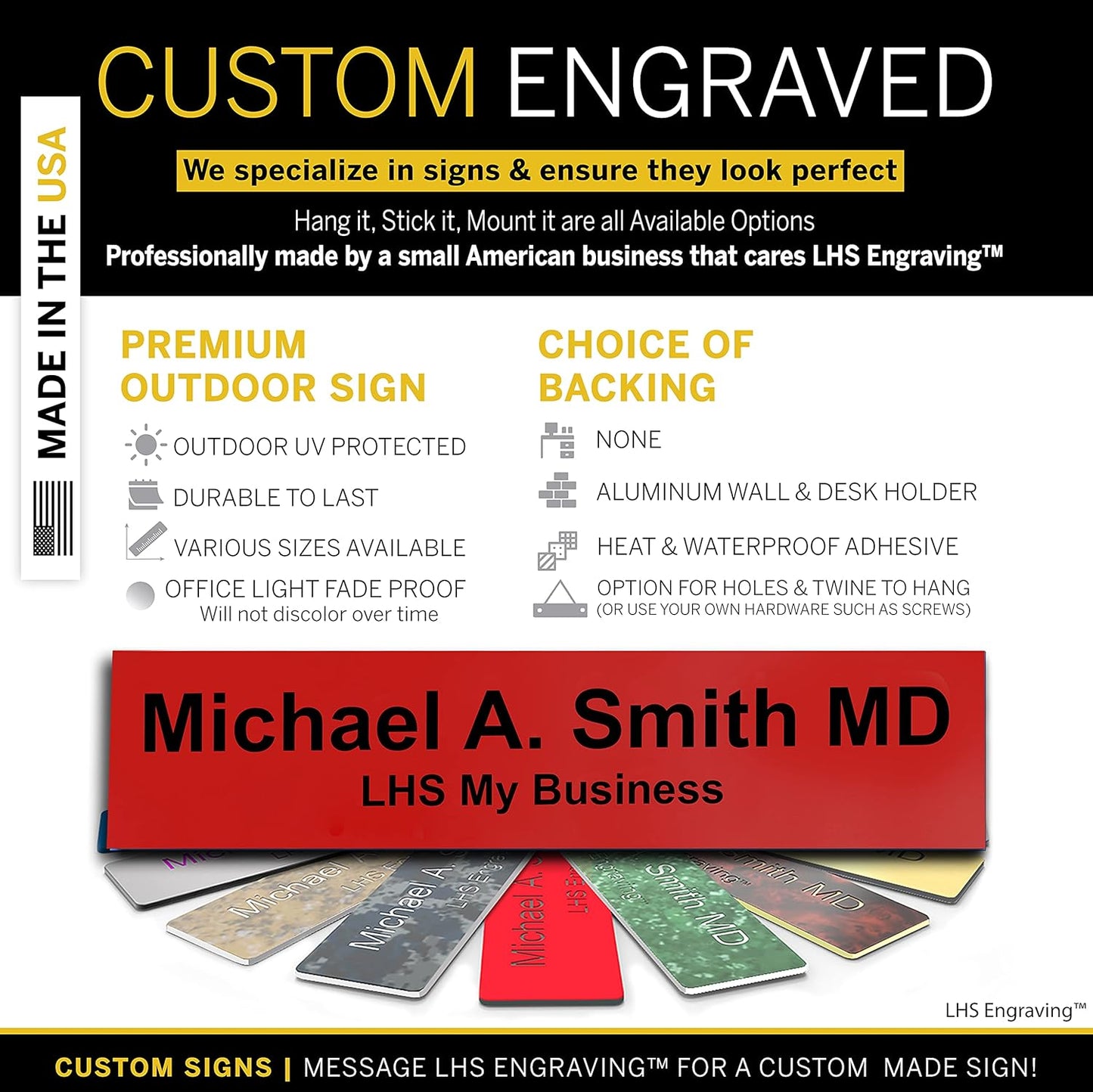 Engraved Custom Door Plate Red Plastic Office Door Sign with Black Letters - Made in USA 2x6 B14