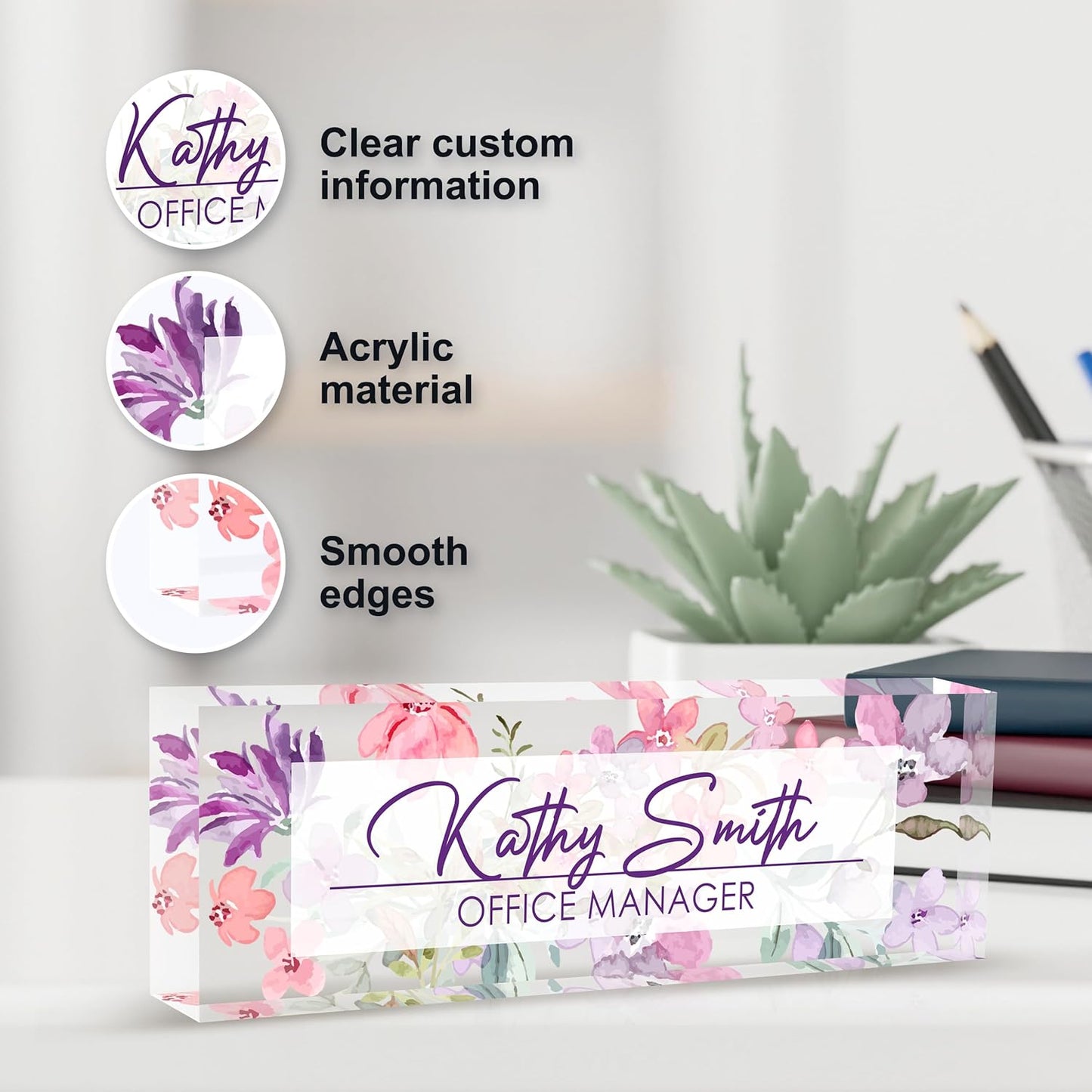 Personalized Name Plate for Desk, Custom Desk Name Plate, Acrylic Name Plate Office Desk Accessories, Personalized Office Gifts for Coworkers Teachers, Employee Appreciation Gifts (A-WaterColor3)