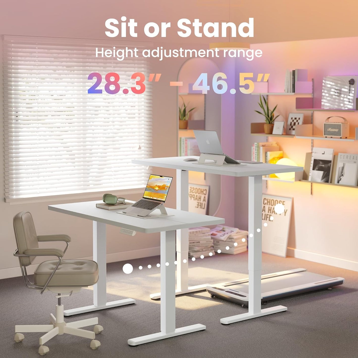 HUANUO 63 x 28 inch Electric Standing Desk Adjustable Height, 4 Memory Height Settings, Sit Stand Up Desk for Home Office & Computer Workstation, White