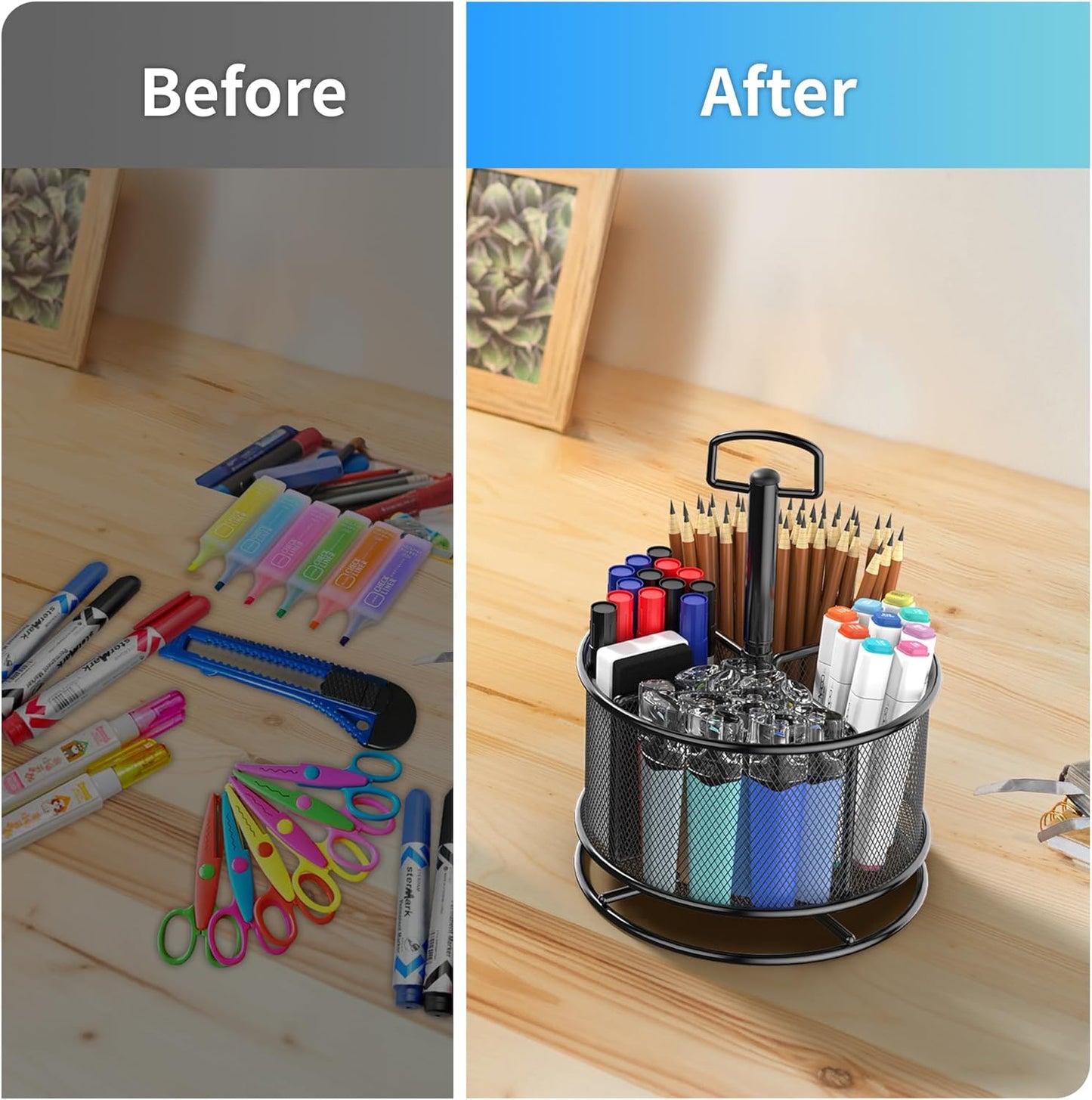 360-Degree Rotating Pen Holder for Desk, Mesh Pencil Organizer Multi-Functional Pen Holder, 4 Compartments Desktop Stationary Organizer, Home Office Black