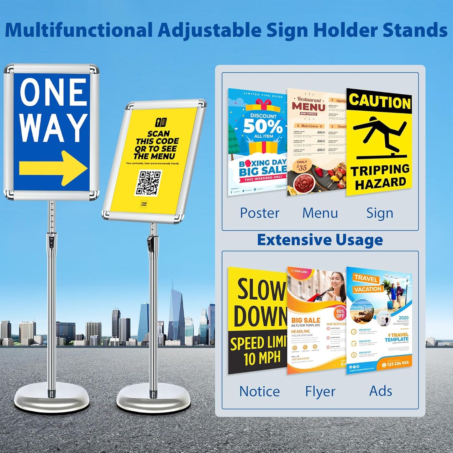 Sign Holder Stand 11x17 Inch - 6Packs Floor Standing Sign Holder - Adjustable Poster Sign Stand Pedestal Sign Holder for Vertical & Horizontal View Signage Stand, Silver