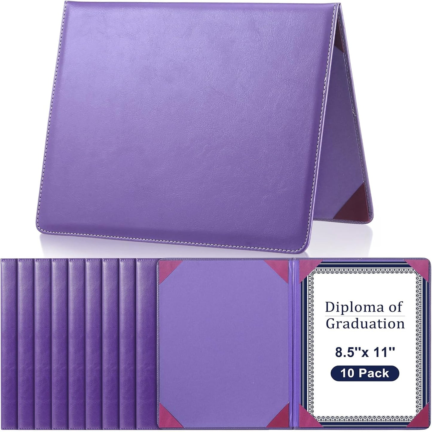 Tenare 10 Pcs Leather Certificate Holder 8.5 x 11 Inch PU Black Red Blue Purple Phd Bachelor Master Diploma Cover Professional Award Folder for Official Graduation Competition Contest Charity (Purple)