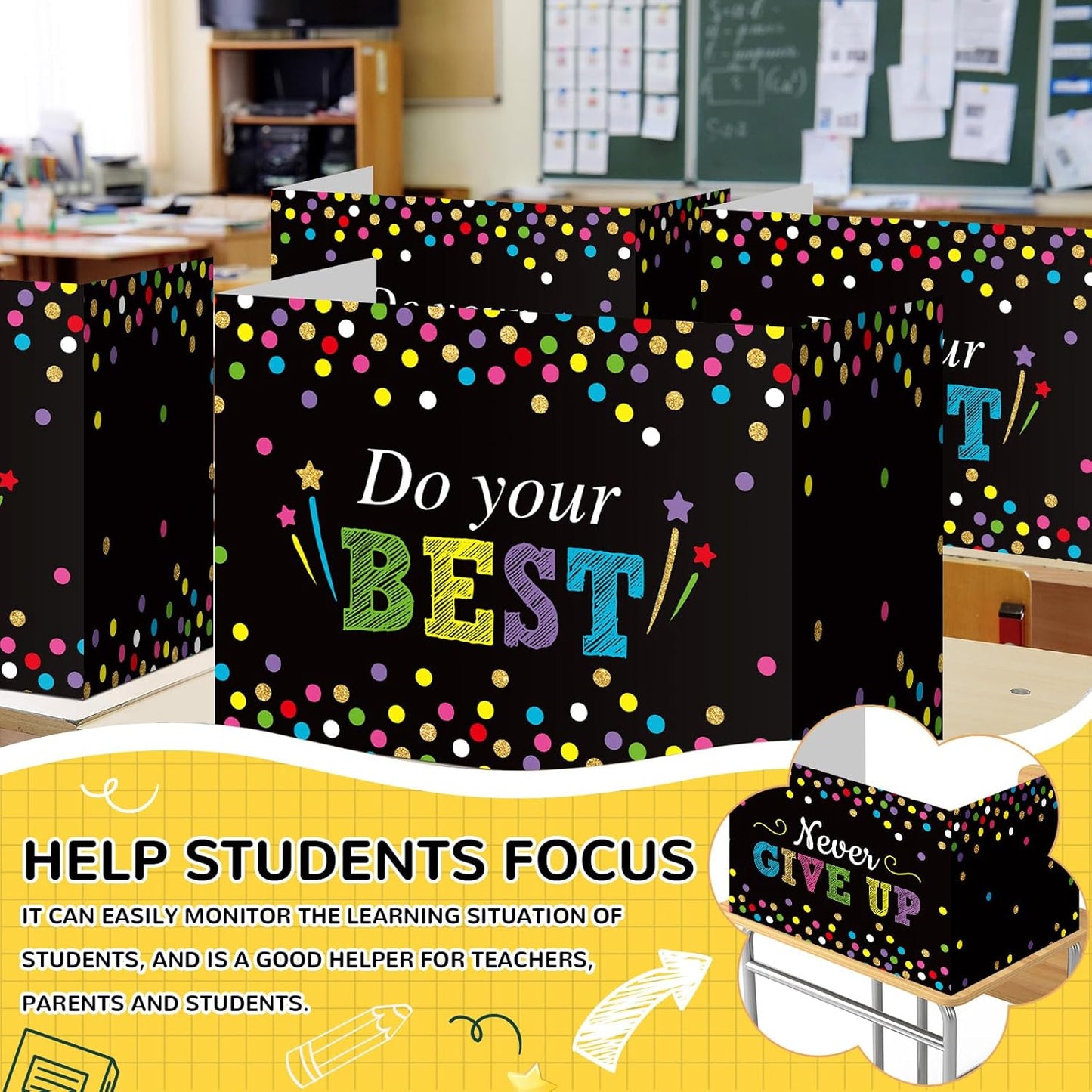 Honoson 24 Pcs Bulk Inspirational Privacy Folders for Students Cardboard Test Privacy Boards Motivational Words Desk Dividers Shield for Classroom School Study Supplies, 6 Styles(Motivational)