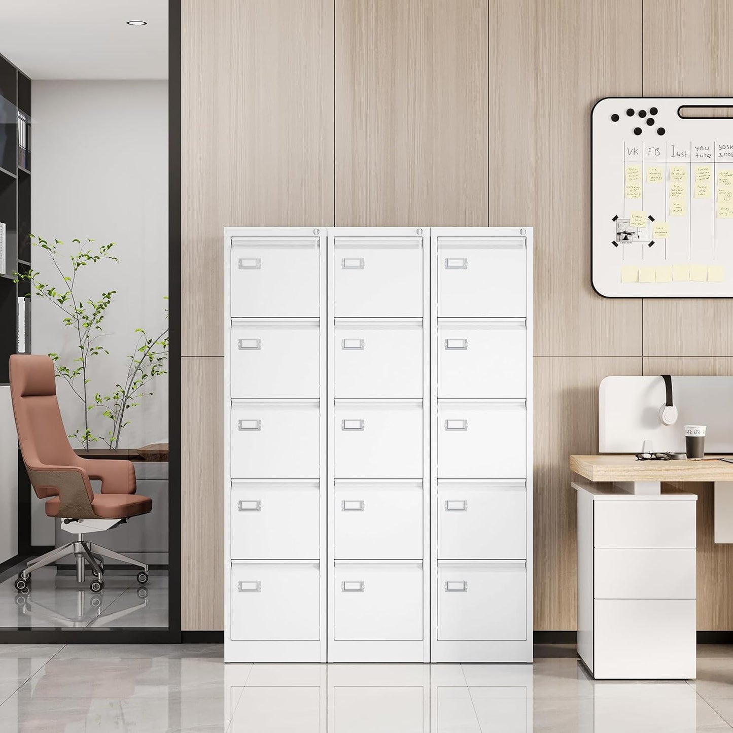 File Cabinets - 5 Drawers Vertical 17.8" Deep Lockable Filing Cabinet - White Metal Storage Cabinets for Home Office to Hanging Files Letter/Legal/F4/A4 Size