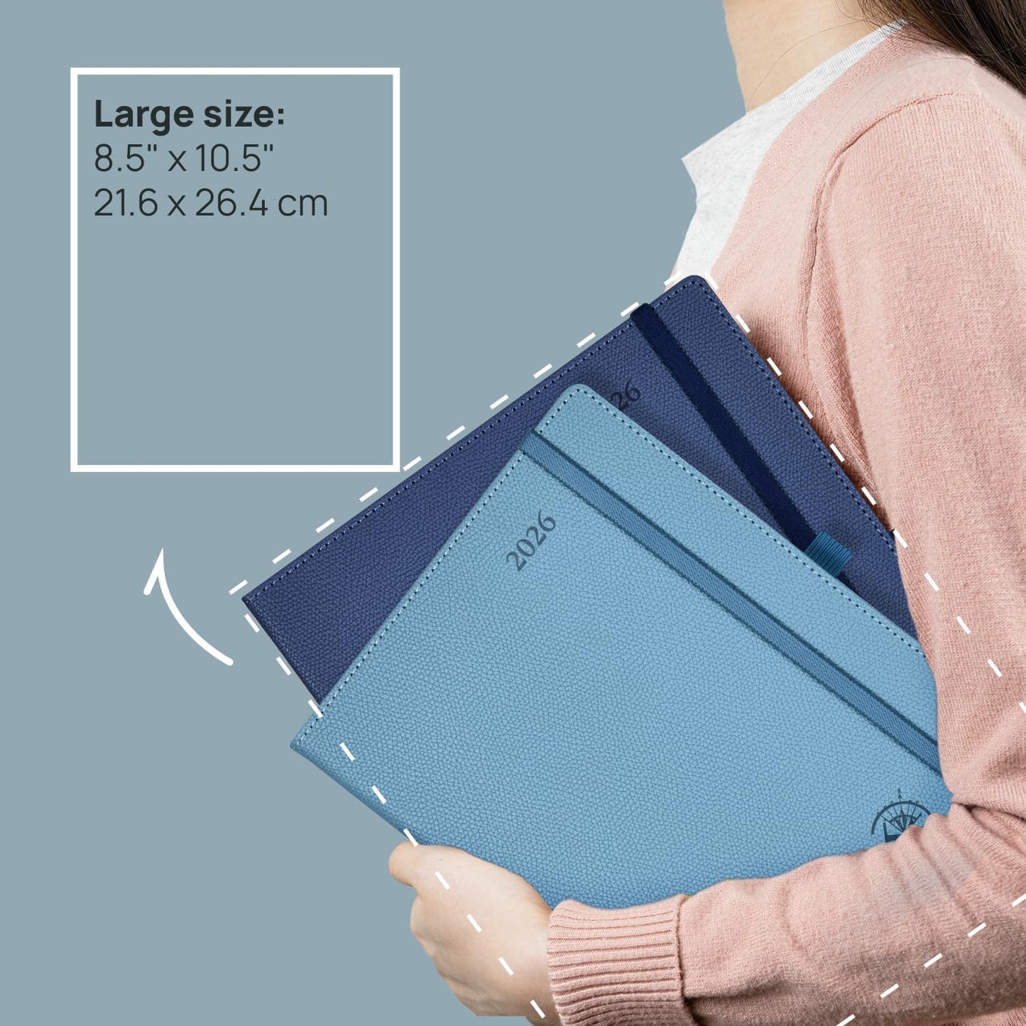 POPRUN Weekly Planner 2026 Calendar (Large 8.5" x 10.5") 12 Months Notebook with Horizontal Layout, Leather Hardcover, Inner Pocket, 100GSM Thick Paper, Pen Holder - Army Green