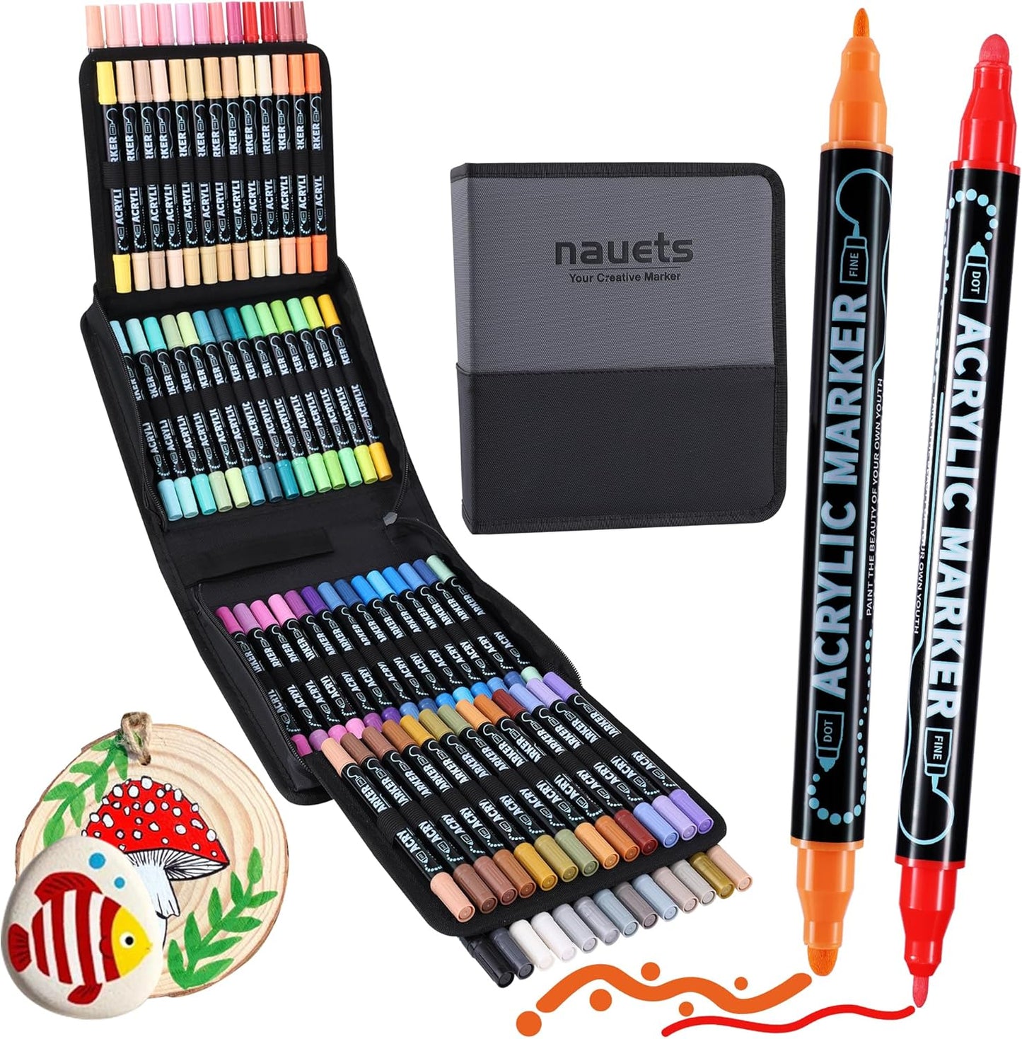 80 Colors Waterproof Dual Tip Acrylic Paint Pens, Dot & Fine Tip Premium Coloring Drawing Markers Set for Wood, Rock Painting, Canvas, Glass, Ceramic Surfaces and DIY Crafts Making Art Supplies