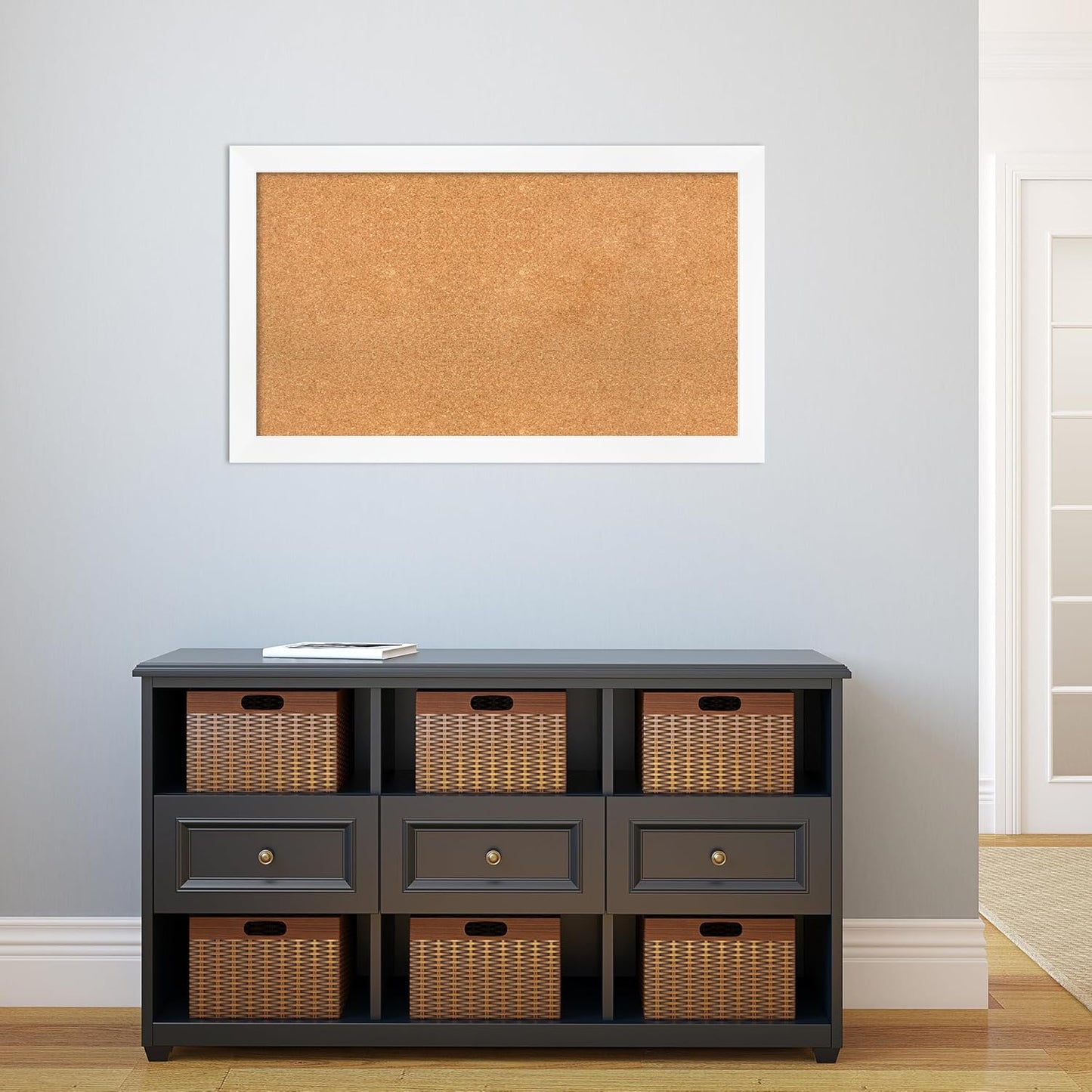 Amanti Art Natural Cork Board for Wall, 23x39 Vision Board with White Frame, Large Corkboard Office Decor for Home Organization, Modern Corkboard Pinboard to Display Items for Home Organization in