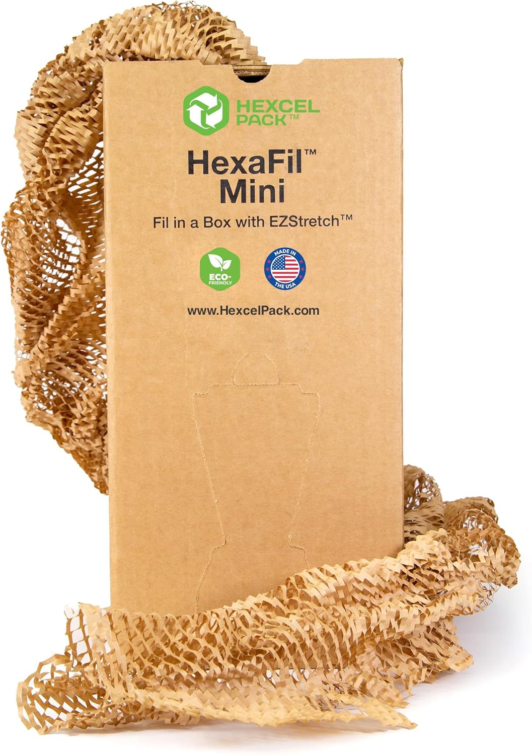 HexaFil Mini - Honeycomb Packing Paper, Eco-Friendly, Sustainable Filler for Shipping & Moving, Cushioned Packing Material in Dispenser Box, Alternative to Bubble Wrap - Natural, 12" x 850'