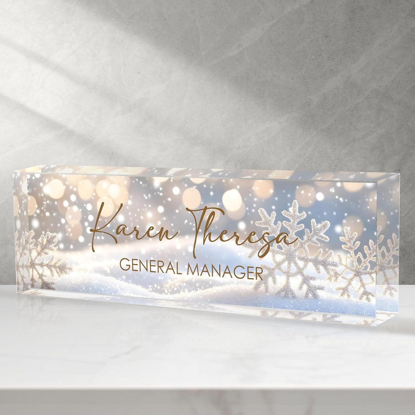 Custom Office Name Plate, Personalized Gifts for Women & Men, Appreciation Gifts for Employees, Office Desk Accessory (Shining Snowflake)