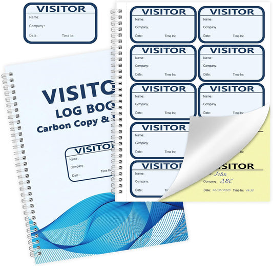 1 Pack of 150 Visitor Log Book Visitor Badges Registry Log with Carbon Copy Visitor Stickers Letter Size Extras Protecting Privacy Pages Spiral Bound Self Visitor Badges Guest Register Book(1)
