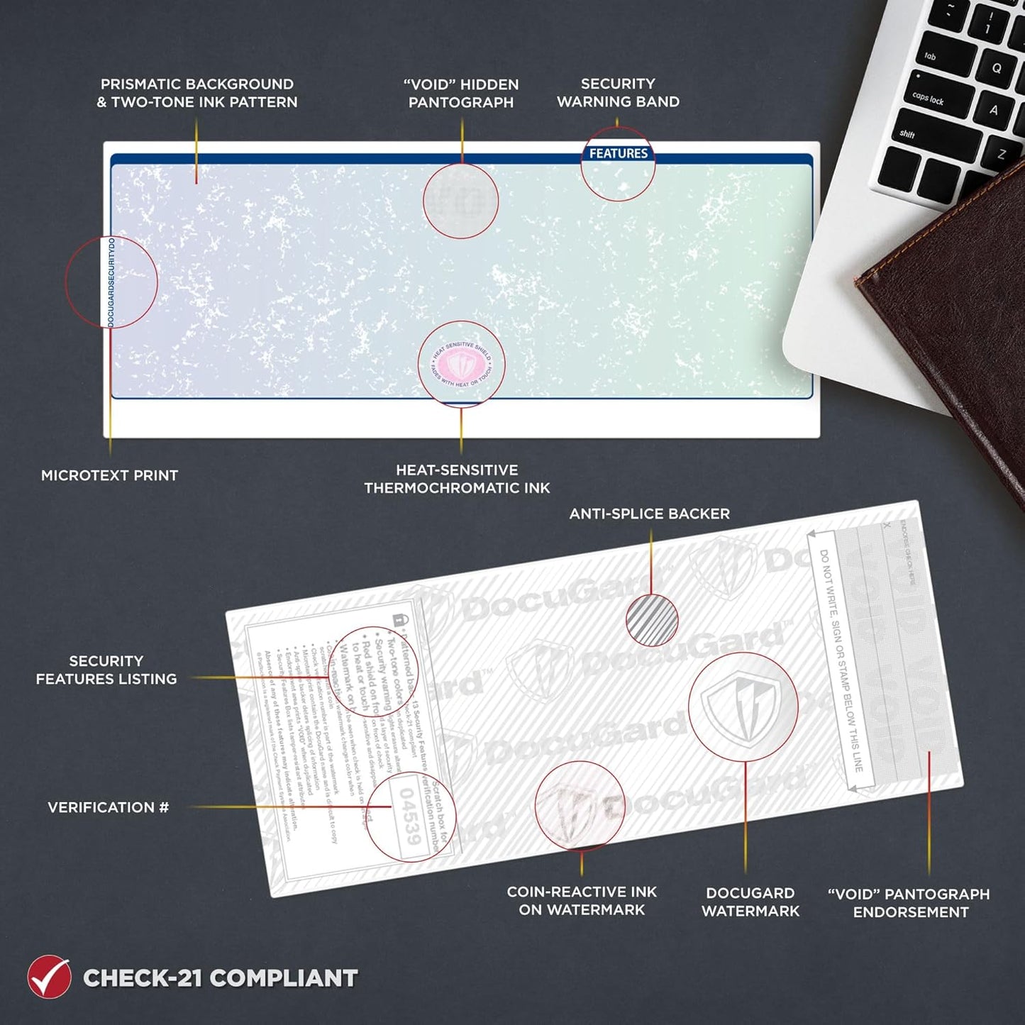 DocuGard Premier Prismatic Check, 13 Features, 8.5 X 11, Blue/Green Prismatic, 500/ream