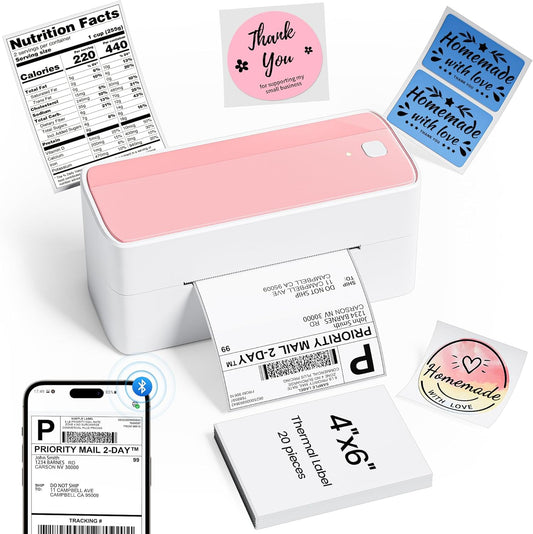 Phomemo Thermal Shipping Label Printer, 241BT Label Printer for Shipping Packages & Small Business, Pink 4x6 Bluetooth Label Printers Compatible with Android iOS Windows, Amazon, Ebay,UPS, Shopify