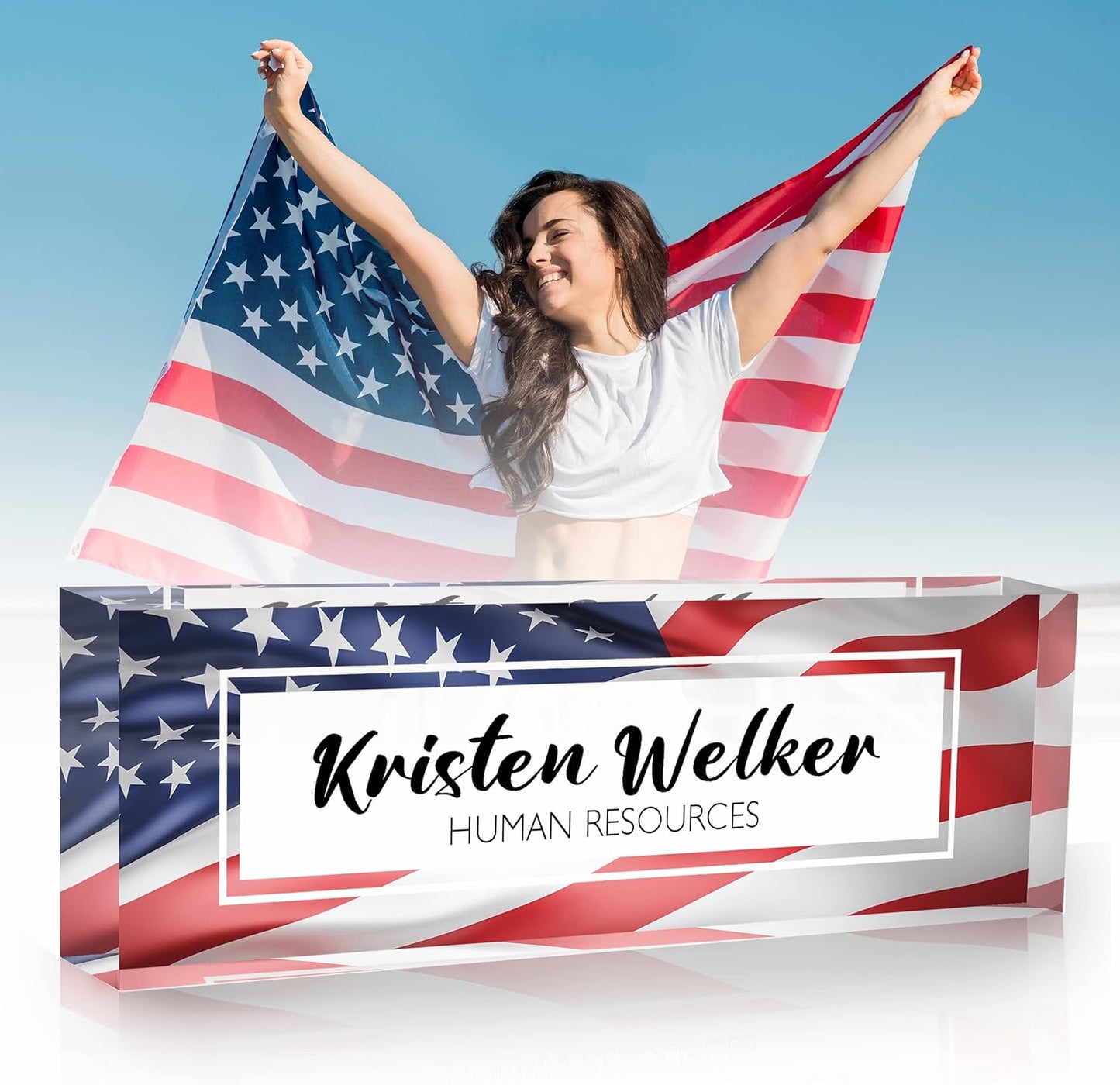 Desk Name Plate Personalized, Custom Name Plates for Desks, Premium Flag Acrylic Desk Name Plate, Office Desk Decor for Women or Men Coworkers, Boss, Employee, Teacher (Flag1)