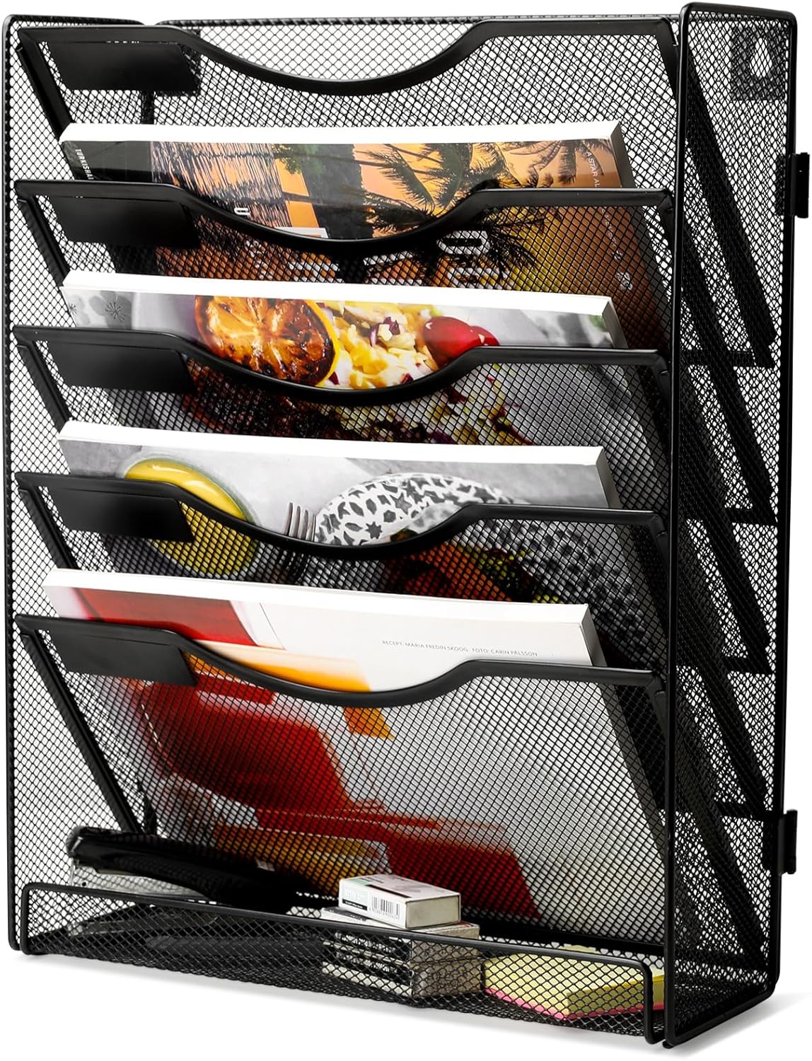 EasyPAG 5-Tier Wall File Holder, Mesh Hanging Folder Organizer with Classify Label, Versatile Desk File Organizer for Office Home, Vertical Wall Mounted Mail Paper Sorter, Easy Assembly, 2 Pack Black