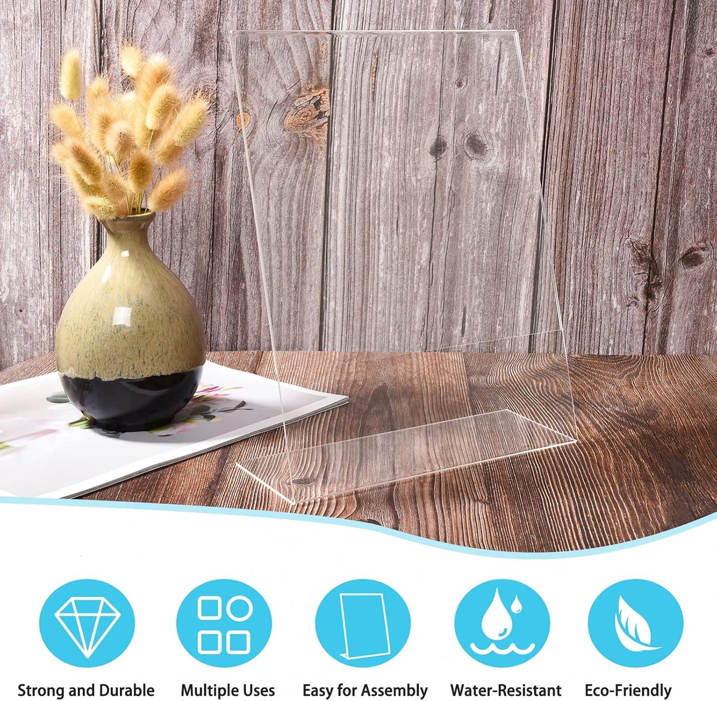 Acrylic Sign Holder 6 Pack 8.5x11 Slant Back Acrylic Stands for Display Plexiglass Clear Acrylic Display Stands for Ad Frame, Picture Photo Frames, Promotions, Restaurants, Office, Store, Home