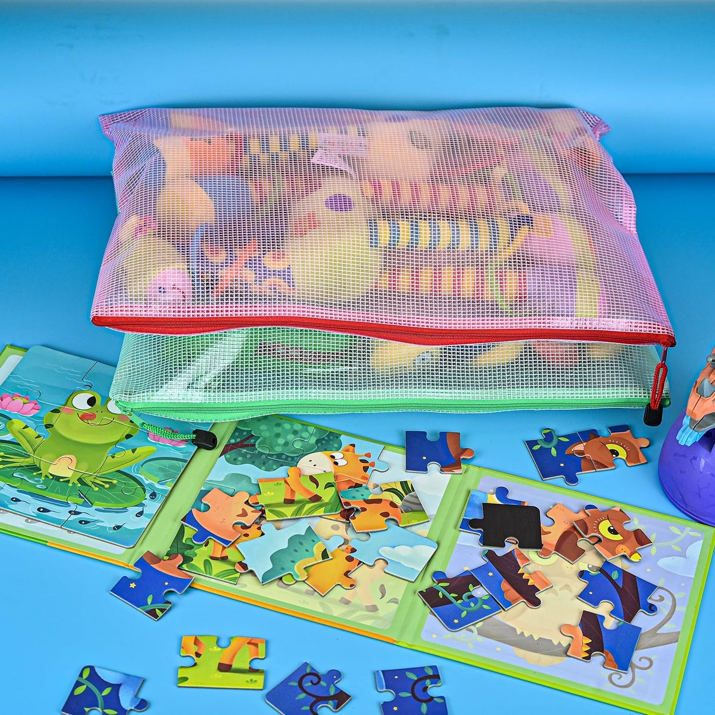 AUSTARK 10 Pcs Zipper File Bags, Waterproof Plastic Mesh Pouch for Office School, Board Game Storage Bags (A3 Size 16.9''x12'', Multicolored)