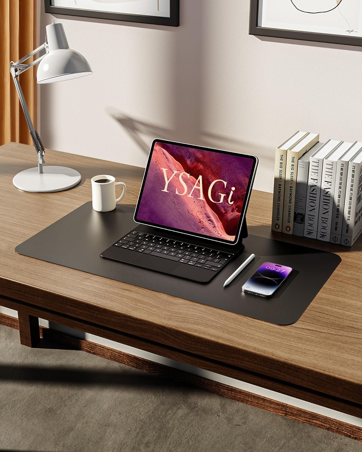 YSAGi Leather Desk Pad Protector, Office Desk Mat, Large Mouse Pad, Non-Slip PU Leather Desk Blotter, Laptop Desk Pad, Waterproof Desk Writing Pad for Office and Home (Black, 23.6" x 13.8")