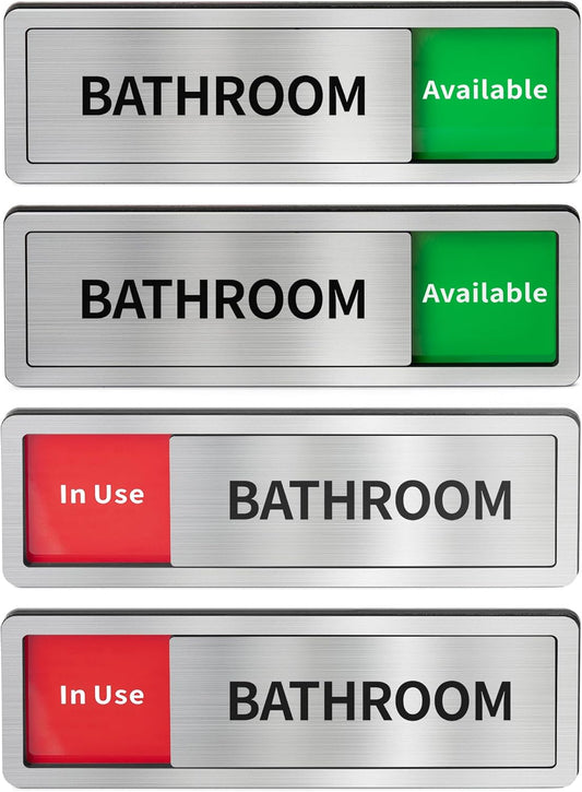 2 Pack Bathroom Door Signs, Restroom Signs for Business, Vacant Occupied Bathroom Sign, In Use/Available Slider Sign for Home Office Or Public Restroom Door, Brushed Silver 8" x 2.6"