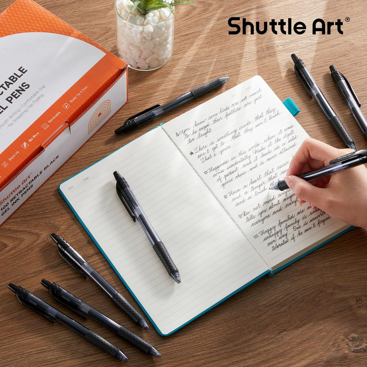 Shuttle Art Black Gel Pens, 100 Pack Retractable Medium Point Rollerball Gel Ink Pens Smooth Writing with Comfortable Grip for Office School Home Work