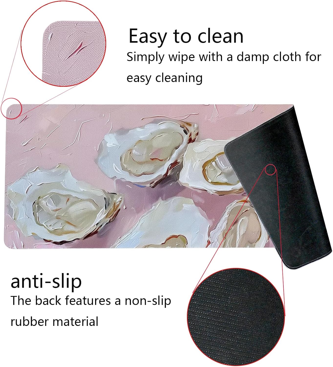 Pink Ocean Coastal Art Mouse Pad,Colorful Beachy Seashell Mouse Pad,XL Large Oyster Abstract Art Desk Mat,Girly Laptop Desk Mat,31.5x11.8 Inch