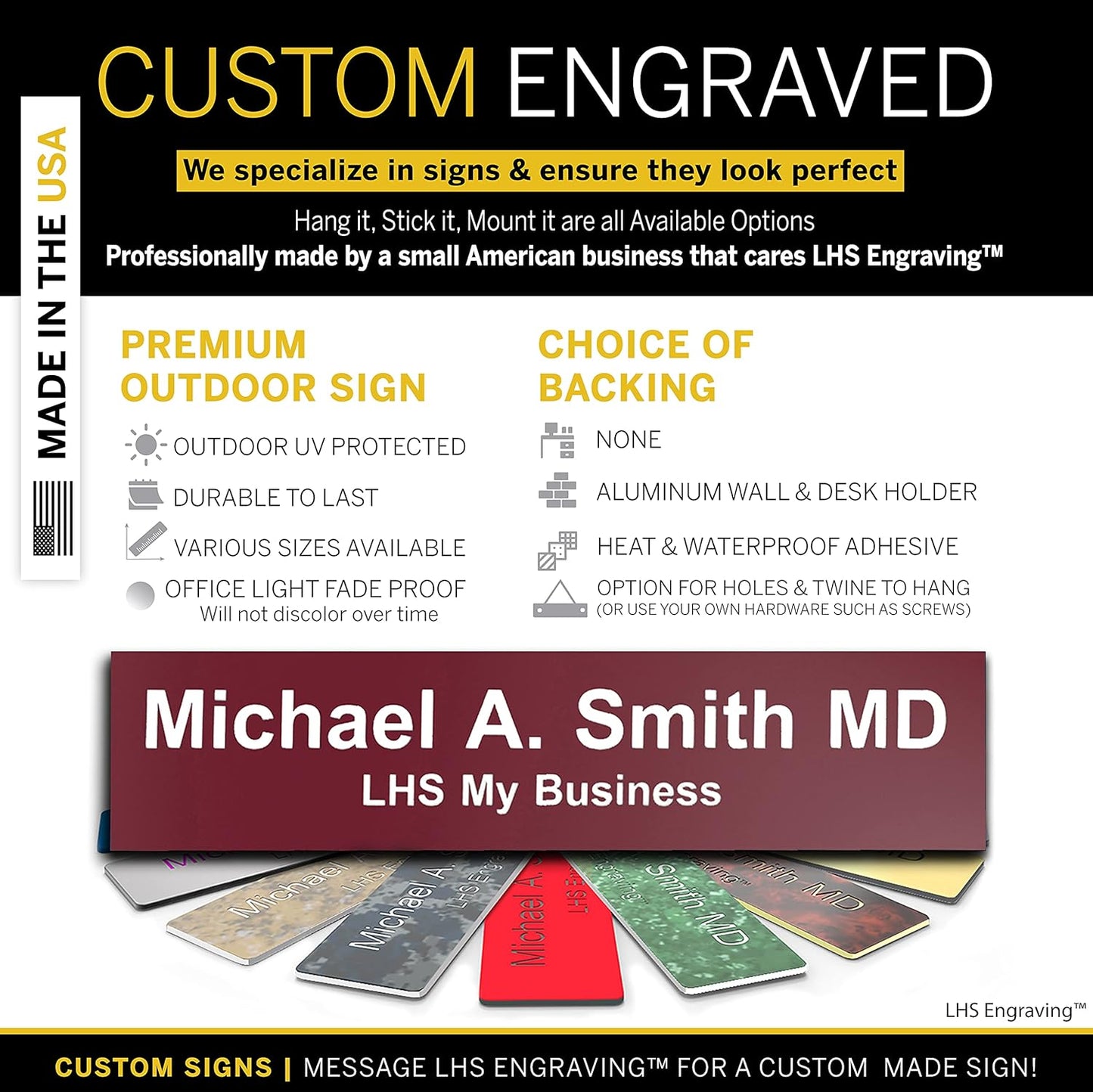 Engraved Custom Door Plate Burgundy Plastic Office Door Sign with White Letters - Made in USA 2x10 B26